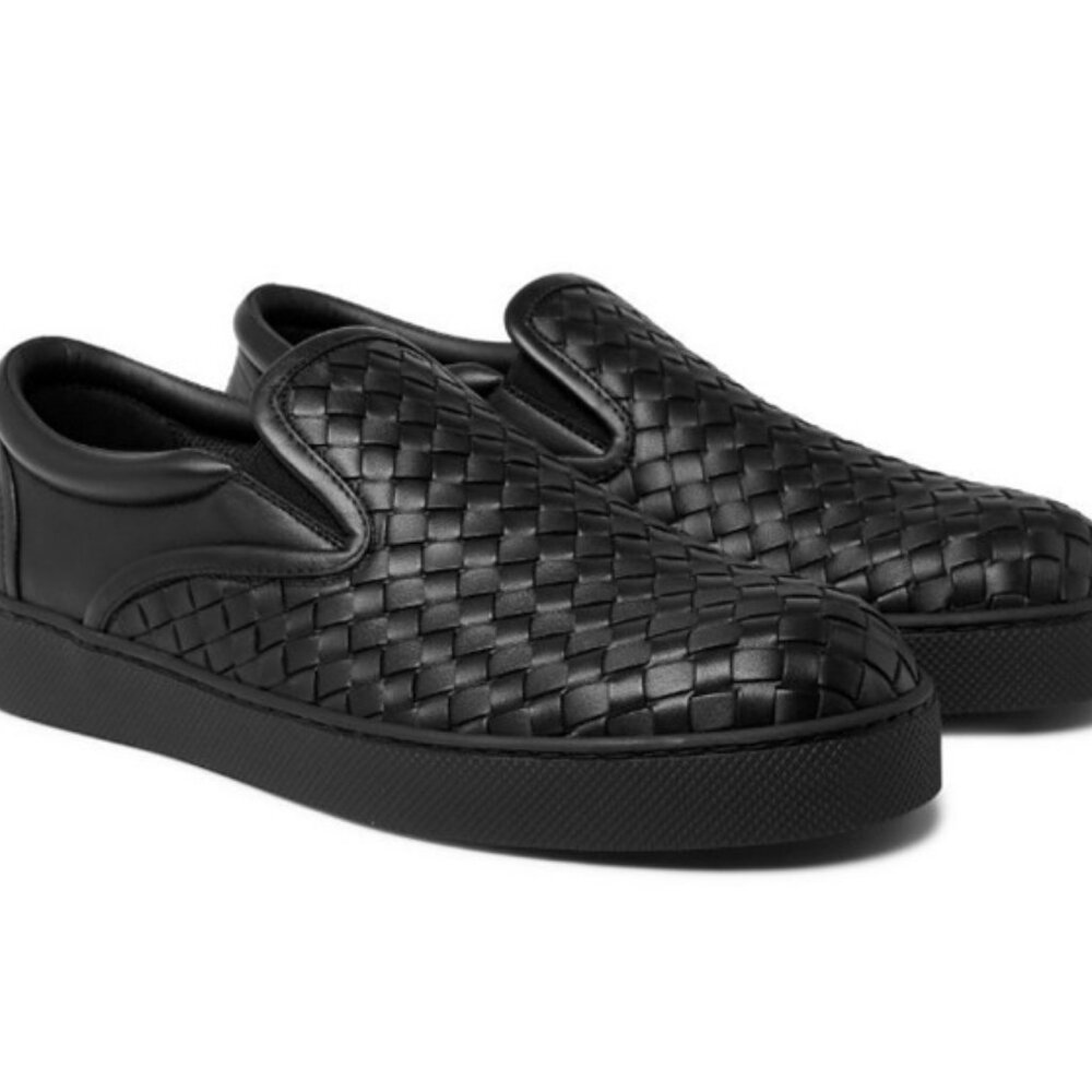 Bottega Veneta black Dodger woven leather slip-on sneakers size 38
